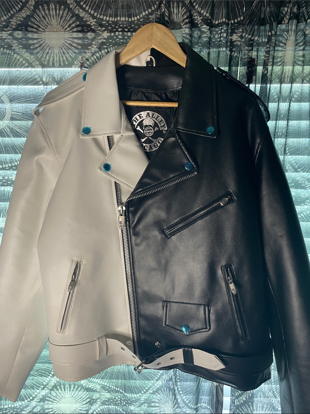 Two-Tone Black & White Vegan  Leather Biker Jacket - Brand